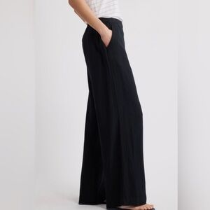 Women's Black Wide-Leg Linen Blend Pants